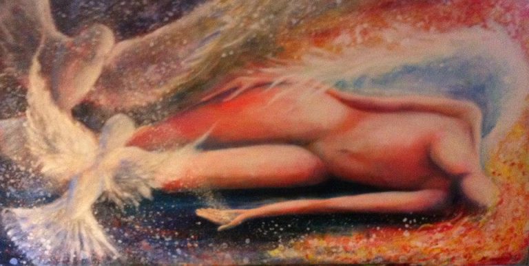 " Help me raise " acrylic painting on canvas 50x100 cm.